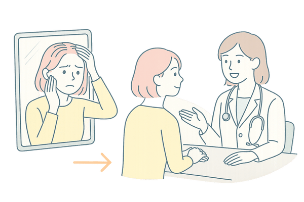 女性の薄毛悩みと治療意識の変化を表すイラスト