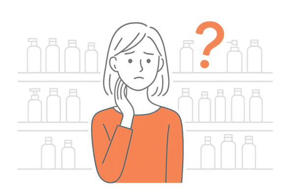 市販育毛剤 商品選び迷子 女性薄毛ケア イラスト