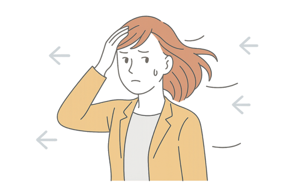 視線が気になる 女性薄毛 風で乱れる髪 イラスト