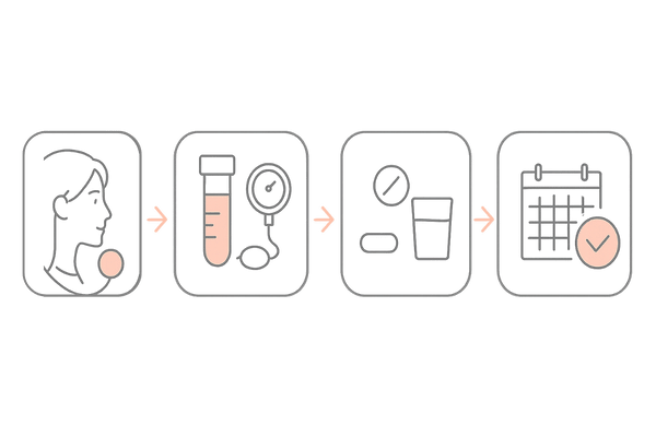 安全な治療フロー：受診・検査・服薬・定期フォローの4ステップ（女性の薄毛治療）