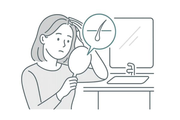 女性薄毛セルフチェック鏡確認イラスト