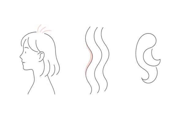 女性の薄毛を隠すパーマのメカニズム図解｜根元の立ち上がり・動き・光の拡散