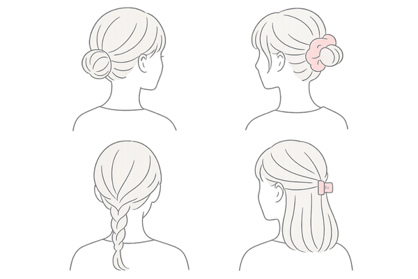 低負担ヘアアレンジ4選｜ポニーテールの代替案（低めのゆるまとめ・シュシュお団子・三つ編み・ヘアクリップ）