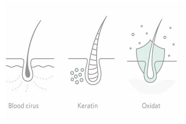 あおさの薄毛対策効果を3要素で図解｜血行促進・ケラチン生成・抗酸化イラスト