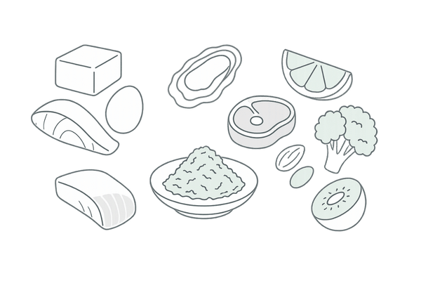 あおさと相性の良い食材を一枚で整理｜タンパク質・亜鉛・ビタミンCの組み合わせ図