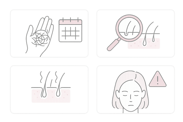 女性の抜け毛セルフチェック|危険サインと受診目安のアイコンチャート