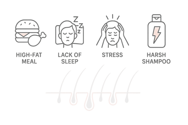 食生活・睡眠不足・ストレス・誤ったヘアケアを示す４つのアイコン