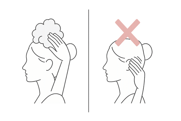 優しい洗髪方法と強すぎる洗髪方法を比較したイラスト