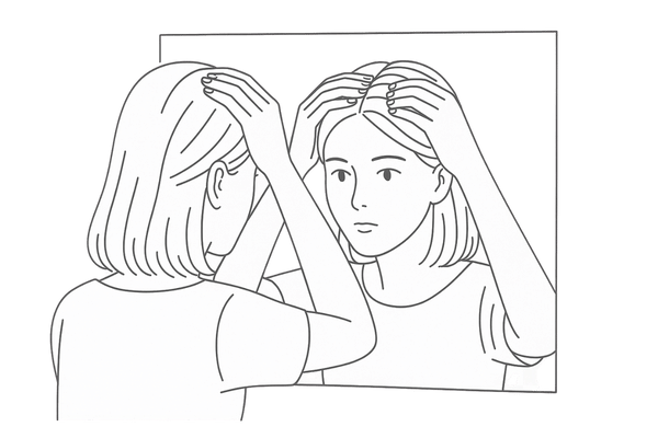 頭皮を鏡でチェックする女性