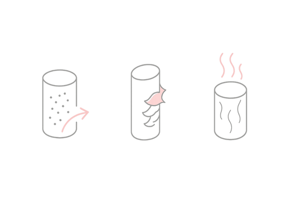 ラウリル硫酸ナトリウムが髪に与える3つの影響（タンパク質流出・キューティクル損傷・水分蒸発）図解
