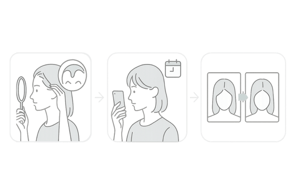 女性のM字はげセルフチェック3ステップ(鏡観察→写真記録→比較)