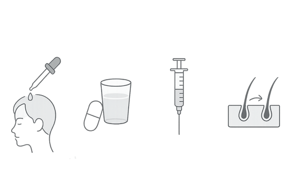 女性のM字はげ治療オプション比較(外用・内服・注入・植毛)