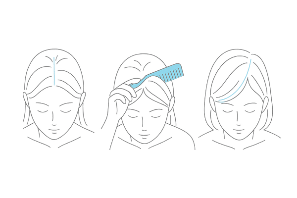 分け目を変えて前髪のボリュームを出すビフォー・チェンジ・アフター（女性の前髪薄毛対策）