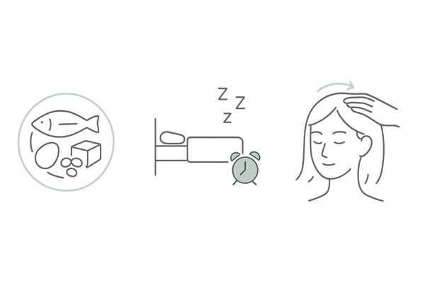生え際薄毛のセルフケア3本柱｜栄養・睡眠・頭皮マッサージの実践イメージ
