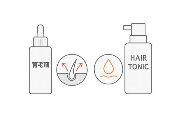 育毛剤とヘアトニックの違いを示す頭皮ケアイラスト