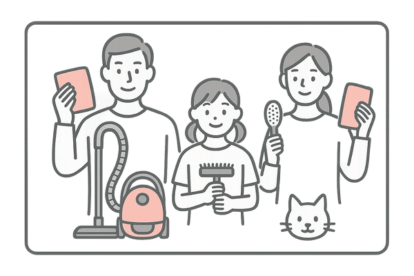 家族が個別タオルを使用し掃除を徹底する感染予防イラスト