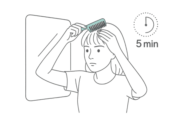 鏡の前で生え際を確認する5分間セルフチェックのイラスト