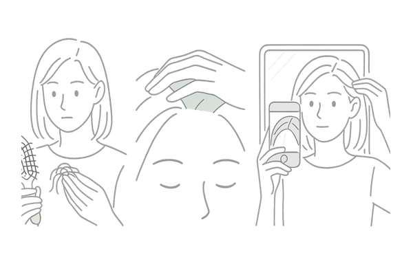 女性の薄毛セルフチェック図｜抜け毛・頭皮・分け目の確認ポイント
