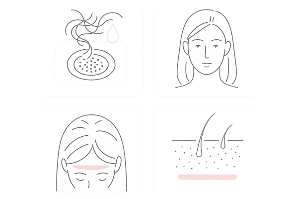 女性の薄毛の初期症状セルフチェック図(抜け毛・分け目・地肌・頭皮)