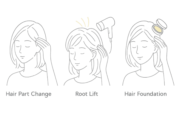前髪の薄毛を目立たなくする応急処置|分け目変更・根元立ち上げ・ヘアパウダーの例