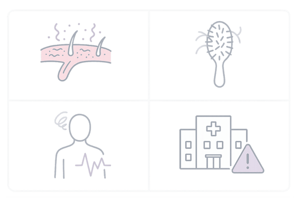 女性向け抜け毛薬の副作用イメージ（軽微な皮膚症状と受診目安サイン）