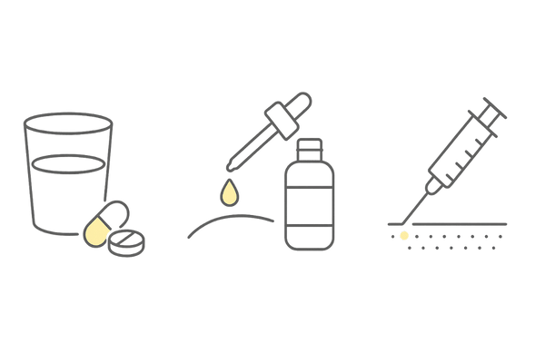 女性の薄毛治療オプション図解｜内服薬・外用薬・注入治療（生え際の薄毛対策）