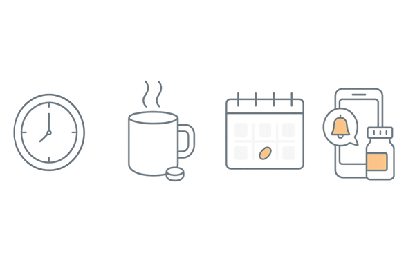 女性の抜け毛治療における漢方薬の正しい飲み方アイコン（食前・白湯・飲み忘れ対策・習慣化）