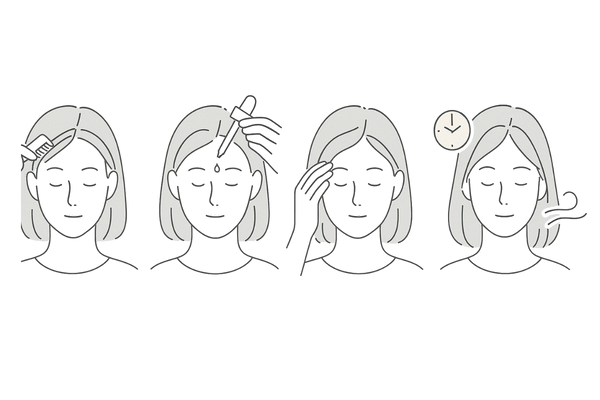 女性のミノキシジル正しい塗布方法｜分け目作り・1mL塗布・指でなじませ・自然乾燥のステップ