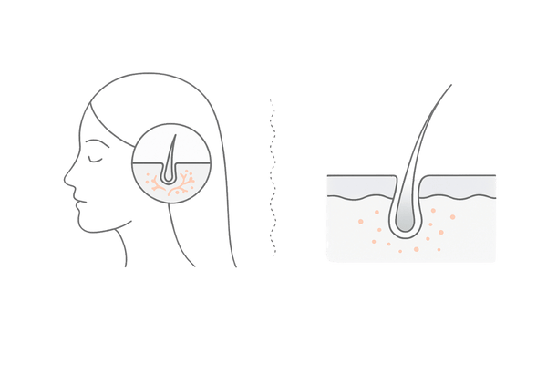 ミノキシジルの作用図解|血管拡張と毛母細胞活性化(女性の発毛メカニズム)