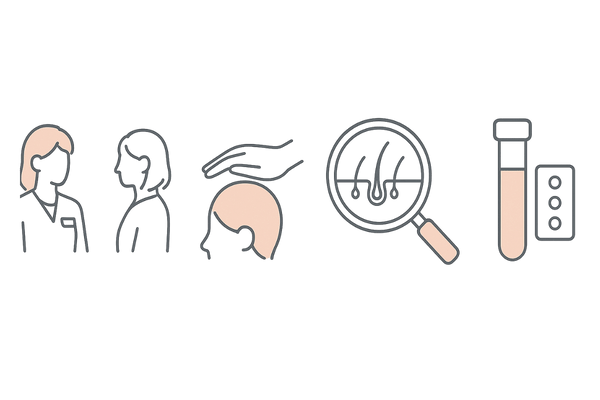 専門クリニックでの薄毛診断フロー|カウンセリング・視診触診・マイクロスコープ・血液検査