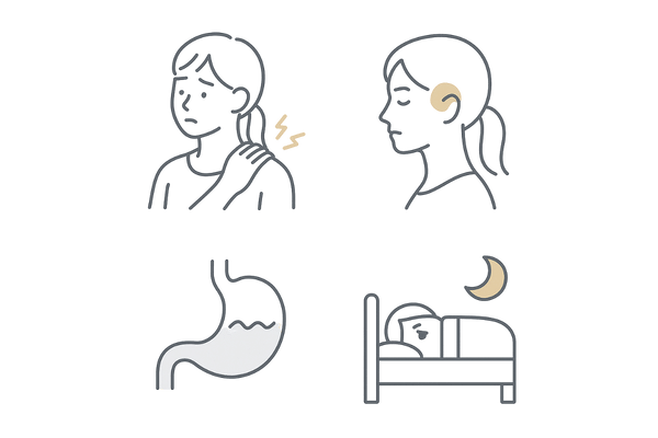 自律神経の乱れサイン|肩こり・頭痛・胃腸不調・睡眠の質低下(女性の抜け毛の手がかり)