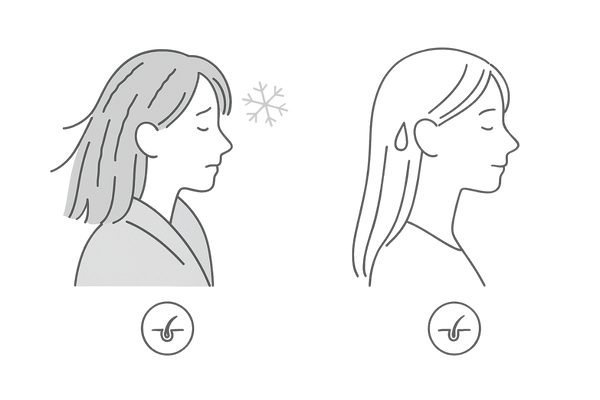甲状腺機能低下症と亢進症の症状比較(女性の抜け毛)イラスト