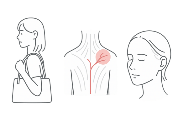 バッグの持ち癖による体の歪みと血行不良がこめかみ薄毛に与える影響