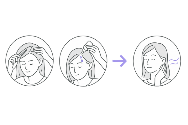 ミノキシジル外用薬の正しい塗布4ステップ図解|女性の薄毛治療