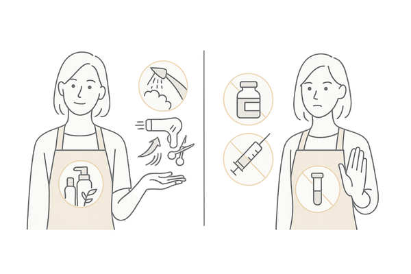美容師ができること・できないこと｜女性の薄毛対策の業務範囲（アイコン比較）
