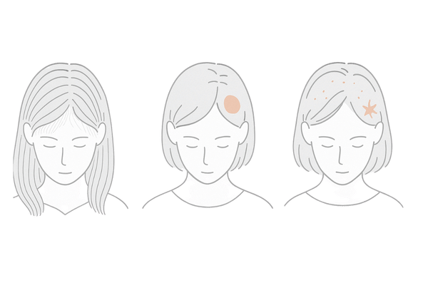 更年期のびまん性脱毛と他の脱毛症の違い|パターン比較イラスト(頭頂比較)