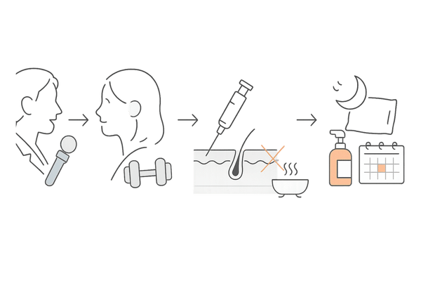 ハーグ療法の施術フロー(カウンセリング~施術~当日注意~アフターケア)横長フローチャート