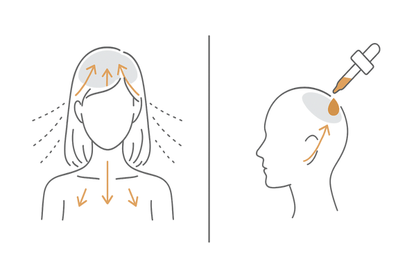 ミノタブ2.5mgと外用ミノキシジルの作用範囲の違い｜女性の薄毛治療の比較イラスト