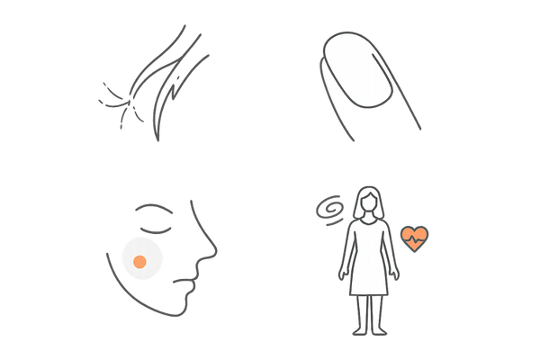 鉄分不足のサイン(髪・爪・肌・全身)の4象限図|女性の薄毛チェック