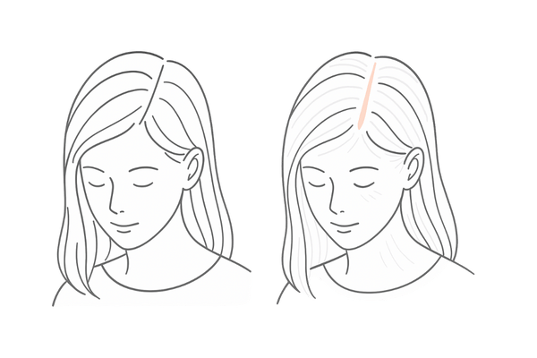 女性のびまん性脱毛症の典型サイン(分け目が広がる・全体ボリューム低下)