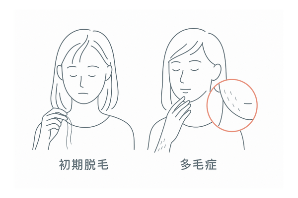 ミノキシジル内服による初期脱毛と全身の多毛症（女性に起こりやすい見た目の変化）