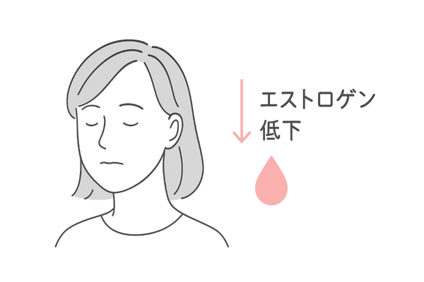 更年期の女性ホルモン低下による髪のボリュームダウンのイメージ図