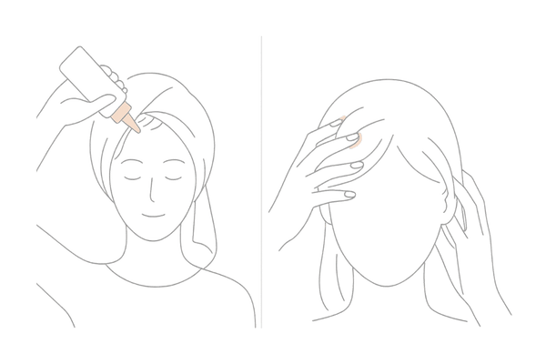 洗髪後タオルドライした頭皮に育毛剤を塗布してやさしくマッサージする手順イメージ