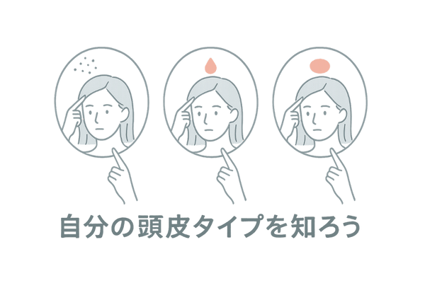 セルフ頭皮タイプチェックのイメージ（乾燥・脂性・敏感）
