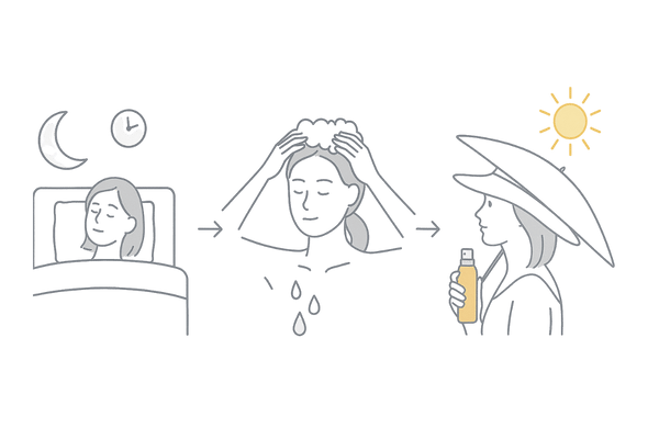 前髪ケアの生活習慣3ステップ｜睡眠・正しいシャンプー＆頭皮マッサージ・紫外線対策