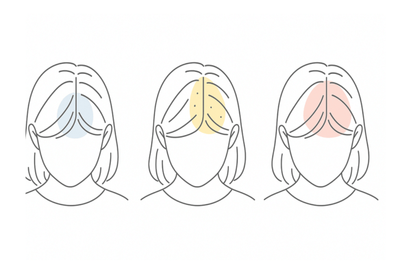 頭皮の色でわかる頭皮コンディション（青白い・黄色・赤い）女性のセルフチェック図