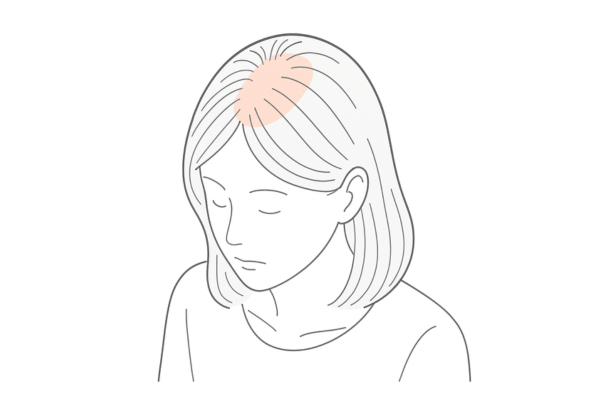 FAGA（女性型脱毛症）による頭頂部のびまん性のボリュームダウンイメージ図