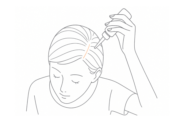 ノズル式リキッド育毛剤を分け目に直接あてて塗る正しい塗布方法