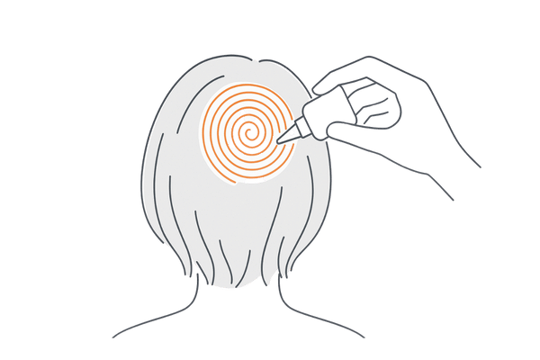 つむじ周りに円を描くように育毛剤を塗布する