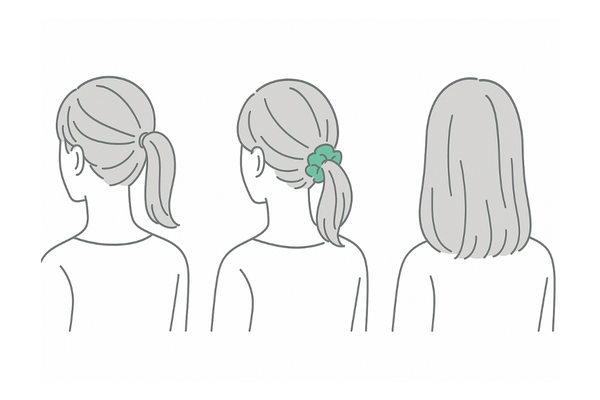 結ぶ位置を変える・ゆるいシュシュを使うなど牽引ダメージを減らすヘアアレンジ例